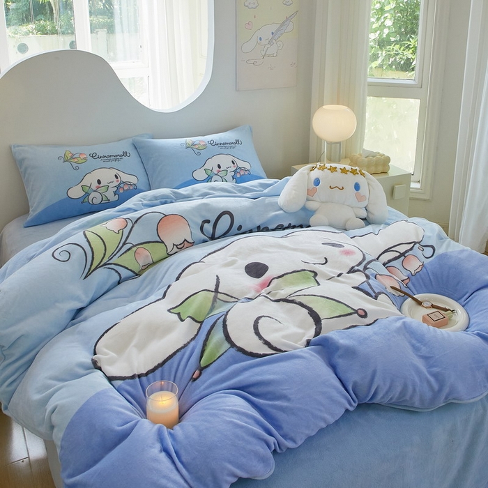 91家纺网 家纺一手货源 找家纺 蘭菲家纺 2024新款牛奶绒卡通三丽鸥四件套 清新