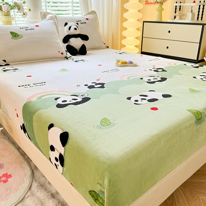 91家纺网 家纺一手货源 找家纺 妖妖家纺 2024新款200克牛奶绒单床笠 彩虹大熊猫