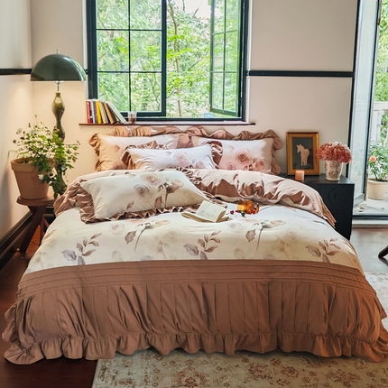 91家纺网 家纺一手货源 找家纺 曼布缇 2025秋冬新品100s全棉加厚磨毛工艺款四件套-南法庄园 南法庄园-大地咖