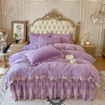 91家纺网 家纺一手货源 找家纺 网红馆（ck家纺） 2025新款高克重宝宝绒床裙四件套 浪漫紫