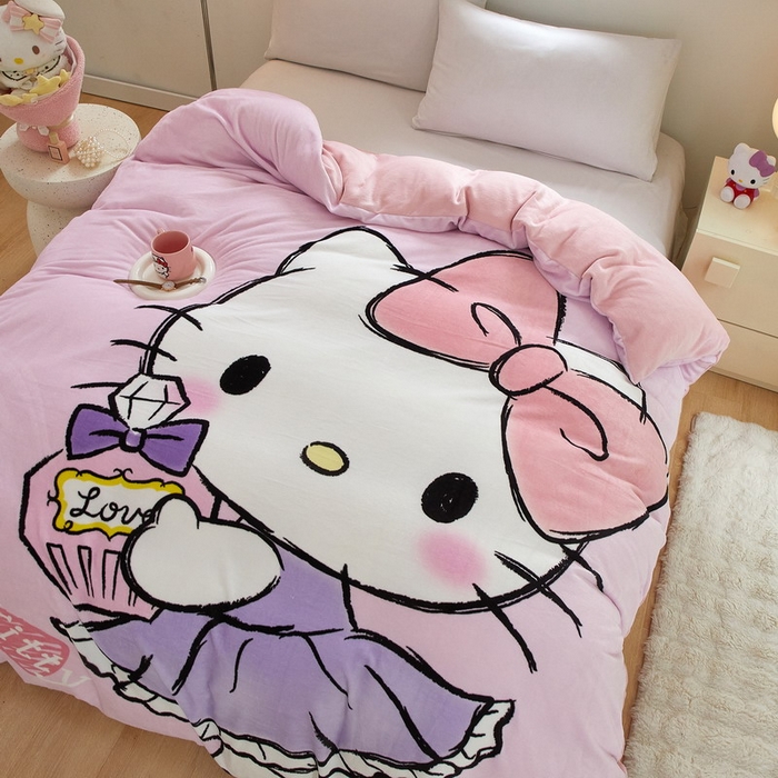 91家纺网 家纺一手货源 找家纺 蘭菲家纺 2024新款牛奶绒卡通三丽鸥单品被套 咪咪