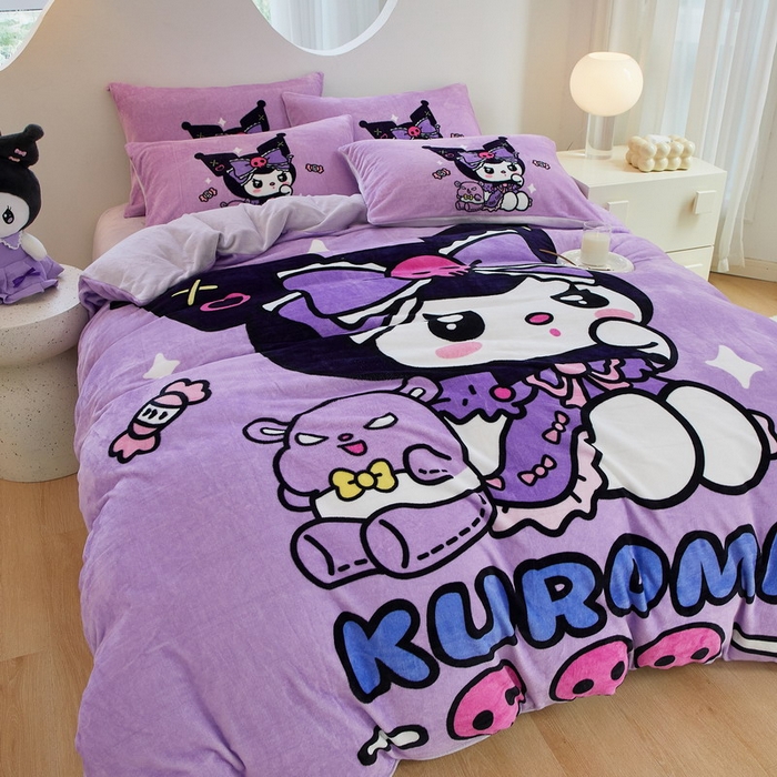 91家纺网 家纺一手货源 找家纺 蘭菲家纺 2024新款牛奶绒卡通三丽鸥四件套 绒小库