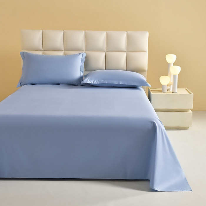91家纺网 家纺一手货源 找家纺 元元被芯 2025款纯色全丝光-全精梳高密纺-铂金A类全棉单床单 雾蓝