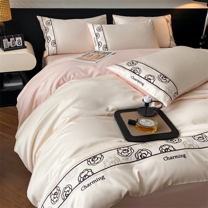 91家纺网 家纺一手货源 找家纺 （总）DC 2024新款天丝棉绣花四件套-玛奇朵