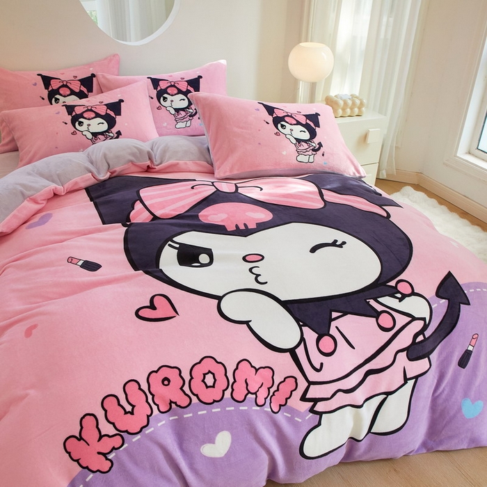 91家纺网 家纺一手货源 找家纺 蘭菲家纺 2024新款牛奶绒卡通三丽鸥四件套 酱小库