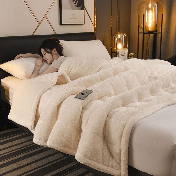 91家纺网 家纺一手货源 找家纺 恋绒家纺 2025新款加厚三层毛毯被牛奶绒复合毯子夹棉盖毯午睡毯子法莱绒毛毯 （亲肤绒-）-米白