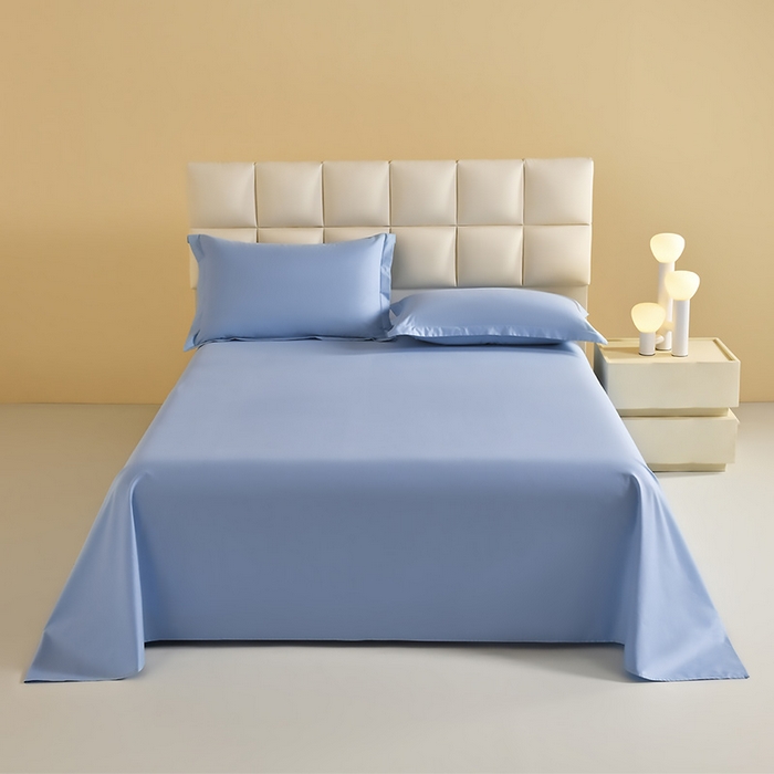 91家纺网 家纺一手货源 找家纺 元元被芯 2025款纯色全丝光-全精梳高密纺-铂金A类全棉单床单 雾蓝