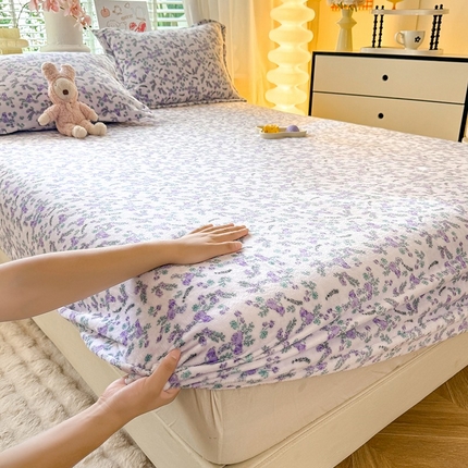 妖妖家纺 2024新款200克牛奶绒单床笠 暮山紫茎