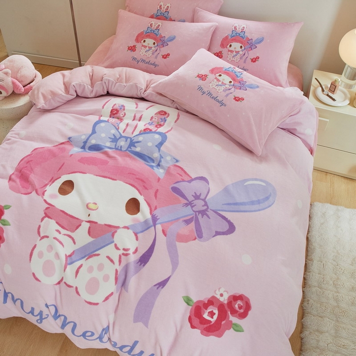 91家纺网 家纺一手货源 找家纺 蘭菲家纺 2024新款牛奶绒卡通三丽鸥四件套 呆萌