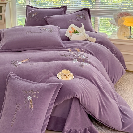 金米诺 2024新款绣花牛奶绒四件套 麦穗-香芋紫