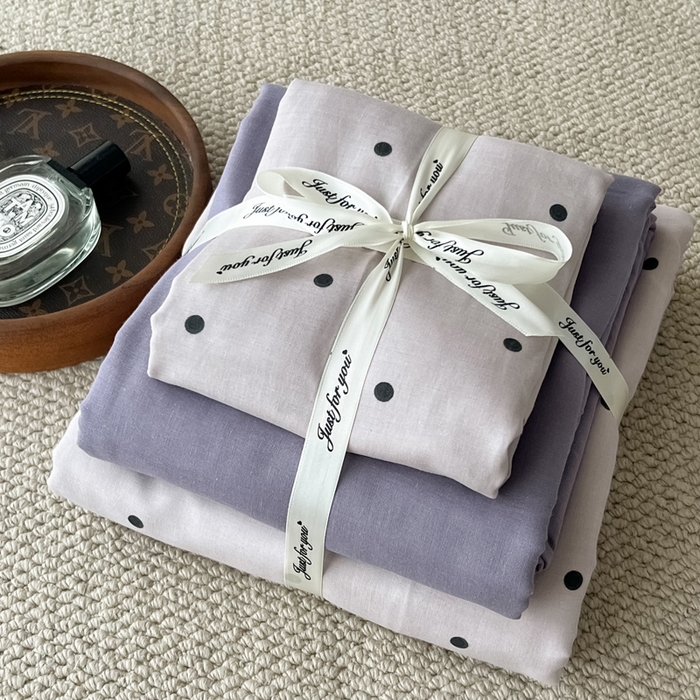 91家纺网 家纺一手货源 找家纺 一比一家纺 2025新款全棉母婴级抗菌有氧全棉双层纱亲肤全棉小清新印花三件套四件套 芋泥啵啵