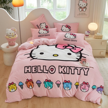 蘭菲家纺 2024新款牛奶绒卡通三丽鸥四件套 粉系