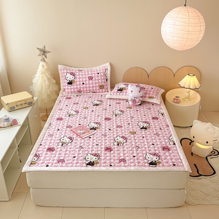 沐辰 2024新款牛奶绒夹棉床垫三丽欧系列 格子凯蒂猫