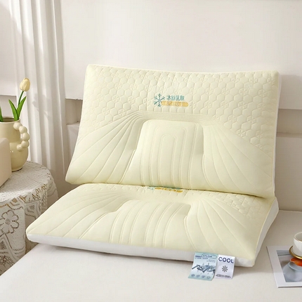 佳尚枕芯 2025新款简约纯色冰丝乳胶枕枕头枕芯 米黄-凉感雪花商务舱乳胶层枕48x74cm