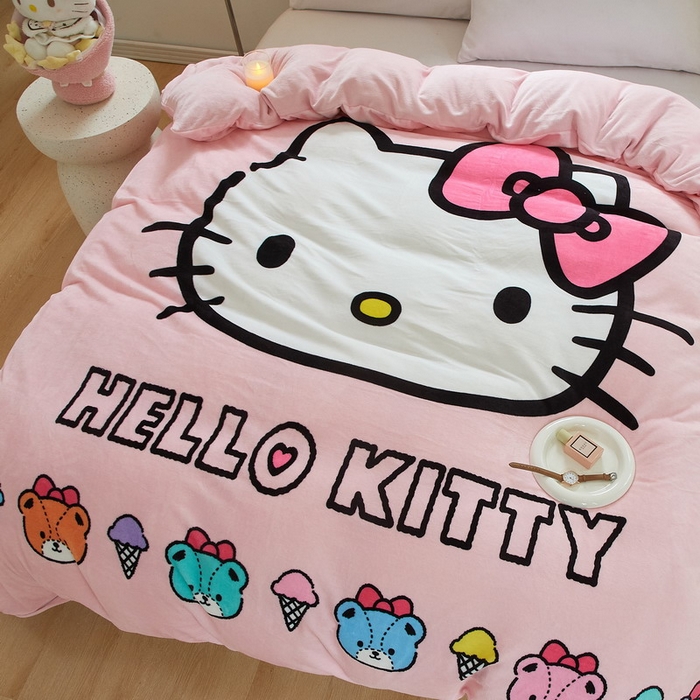 91家纺网 家纺一手货源 找家纺 蘭菲家纺 2024新款牛奶绒卡通三丽鸥单品被套 粉系