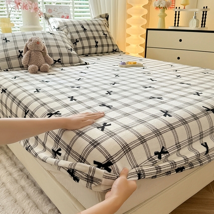 91家纺网 家纺一手货源 找家纺 妖妖家纺 2024新款200克牛奶绒单床笠 忆青春-灰