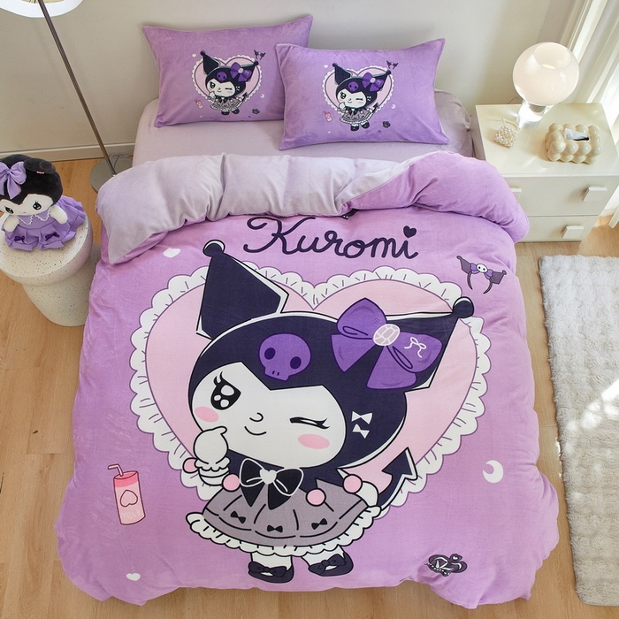 91家纺网 家纺一手货源 找家纺 蘭菲家纺 2024新款牛奶绒卡通三丽鸥四件套 巴库奶油