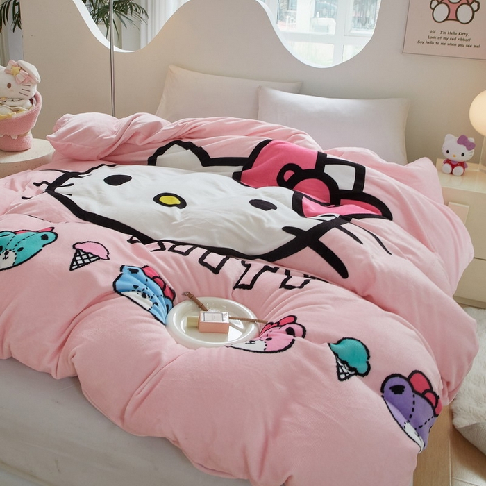 91家纺网 家纺一手货源 找家纺 蘭菲家纺 2024新款牛奶绒卡通三丽鸥单品被套 粉系