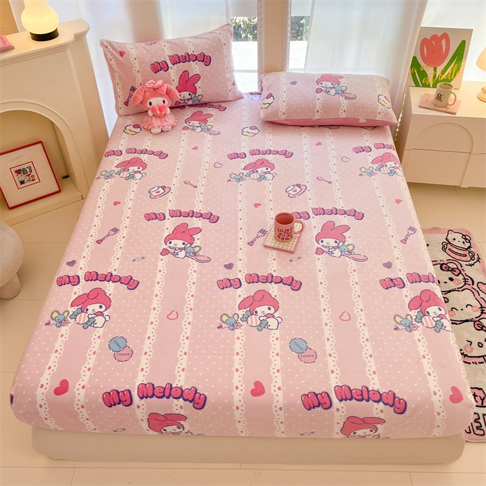 91家纺网 家纺一手货源 找家纺 博雅 2024新款三丽鸥牛奶绒小版床笠系列 牛奶绒小版-贪吃美乐蒂