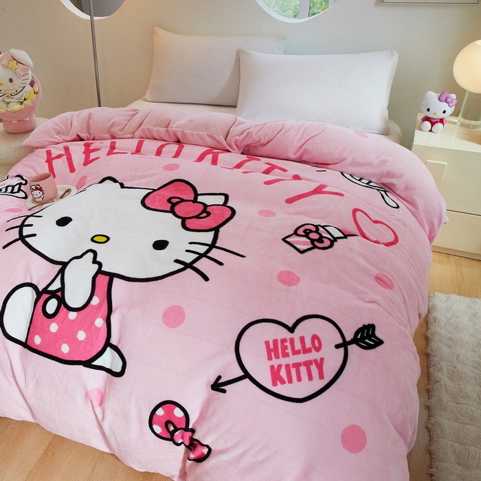 91家纺网 家纺一手货源 找家纺 蘭菲家纺 2024新款牛奶绒卡通三丽鸥单品被套 甜小咪