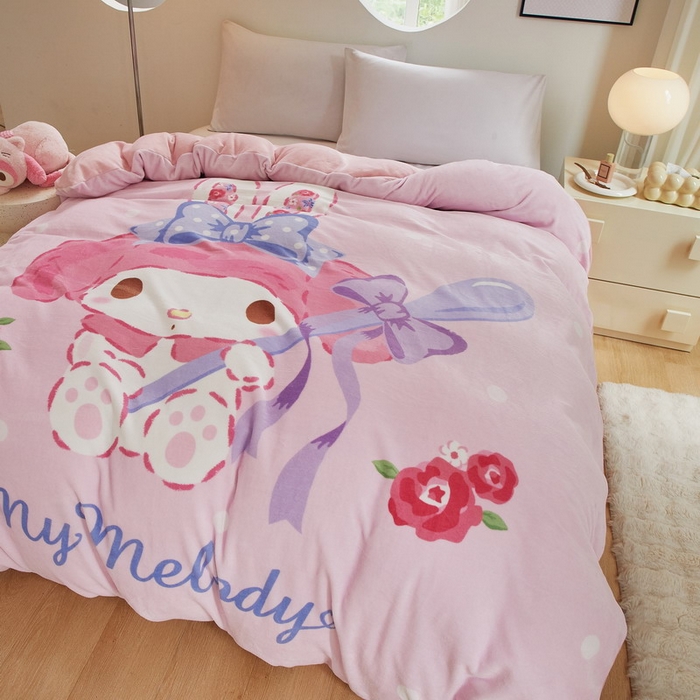 91家纺网 家纺一手货源 找家纺 蘭菲家纺 2024新款牛奶绒卡通三丽鸥单品被套 呆萌