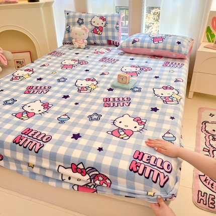 博雅 2024新款三丽鸥牛奶绒小版床笠系列 牛奶绒小版-幸运星KT猫