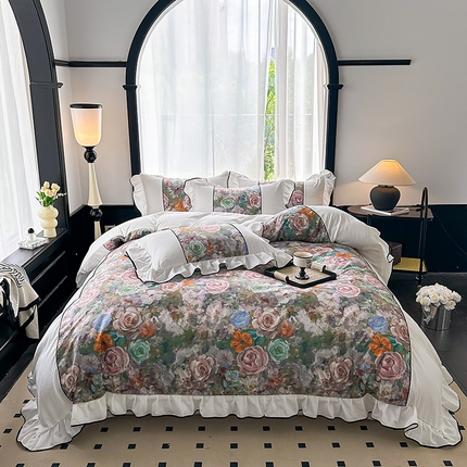 91家纺网 家纺一手货源 找家纺 富宁家纺 2025新款法式印花款四件套 瑟琳娜