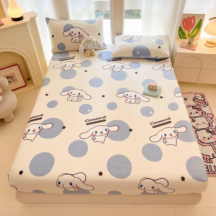 91家纺网 家纺一手货源 找家纺 博雅 2024新款三丽鸥牛奶绒小版床笠系列 牛奶绒小版-波点玉桂狗