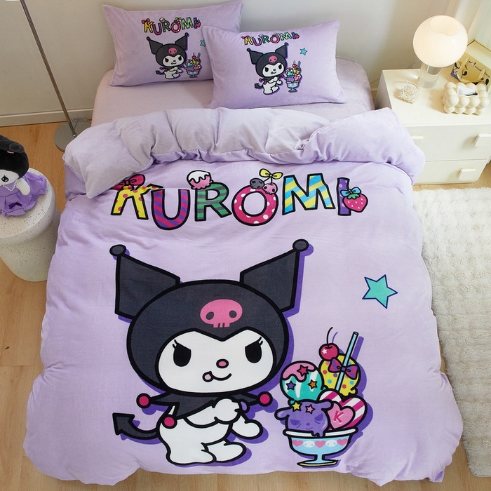 91家纺网 家纺一手货源 找家纺 蘭菲家纺 2024新款牛奶绒卡通三丽鸥四件套 果茶