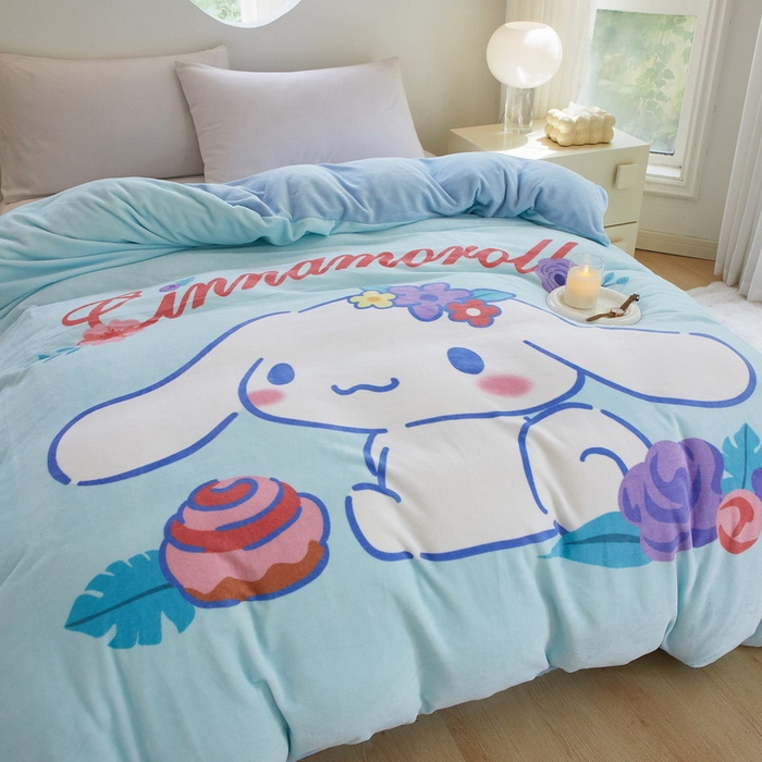 91家纺网 家纺一手货源 找家纺 蘭菲家纺 2024新款牛奶绒卡通三丽鸥单品被套 泡芙