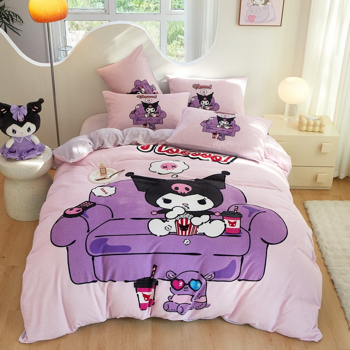 91家纺网 家纺一手货源 找家纺 蘭菲家纺 2024新款牛奶绒卡通三丽鸥四件套 星期天