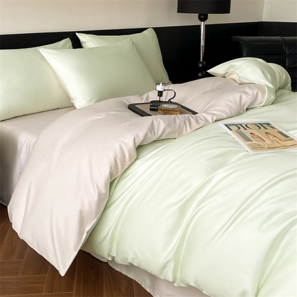 91家纺网 家纺一手货源 找家纺 （总）DC 2024新款天丝棉双拼绣花四件套-轻语