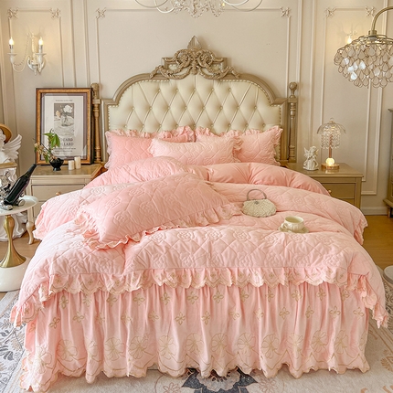 91家纺网 家纺一手货源 找家纺 网红馆（ck家纺） 2025新款高克重宝宝绒床裙四件套 少女粉