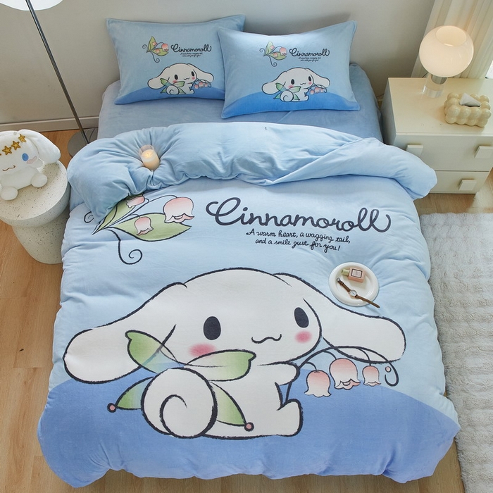 91家纺网 家纺一手货源 找家纺 蘭菲家纺 2024新款牛奶绒卡通三丽鸥四件套 清新