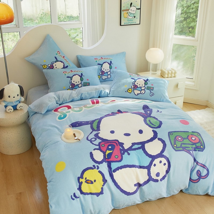 91家纺网 家纺一手货源 找家纺 蘭菲家纺 2024新款牛奶绒卡通三丽鸥四件套 恰恰舞步