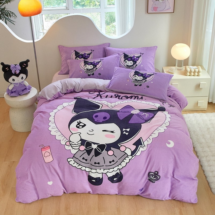 91家纺网 家纺一手货源 找家纺 蘭菲家纺 2024新款牛奶绒卡通三丽鸥四件套 巴库奶油