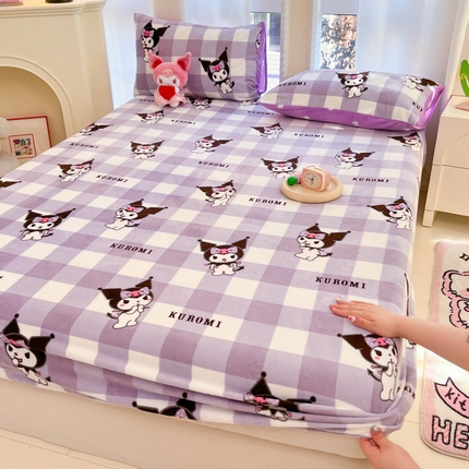 博雅 2024新款三丽鸥牛奶绒小版床笠系列 牛奶绒小版-格子库洛米