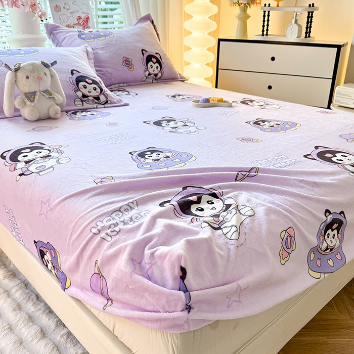 91家纺网 家纺一手货源 找家纺 妖妖家纺 2024新款200克牛奶绒单床笠 飞入星球