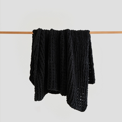91家纺网 家纺一手货源 找家纺 暖绵绵 2025新款半边绒华夫格软糯针织毯-法格里（最低零售价147） 法格里-黑色