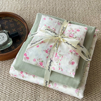 一比一家纺 2025新款全棉母婴级抗菌有氧全棉双层纱亲肤全棉小清新印花三件套四件套 秀妍