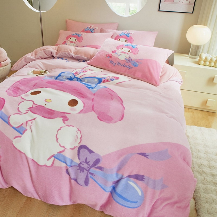 91家纺网 家纺一手货源 找家纺 蘭菲家纺 2024新款牛奶绒卡通三丽鸥四件套 去约会