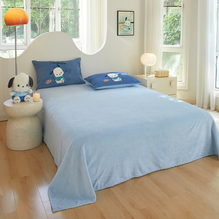 91家纺网 家纺一手货源 找家纺 蘭菲家纺 2024新款牛奶绒卡通三丽鸥四件套 恰恰.蓝