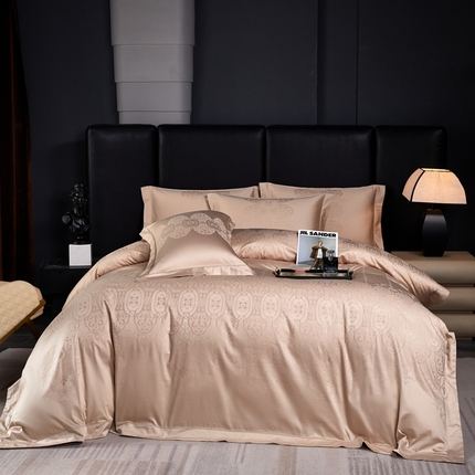 淳绵家居 2024新款50*50S双股长绒棉大版定位提花四件套 波西雅-奶咖色