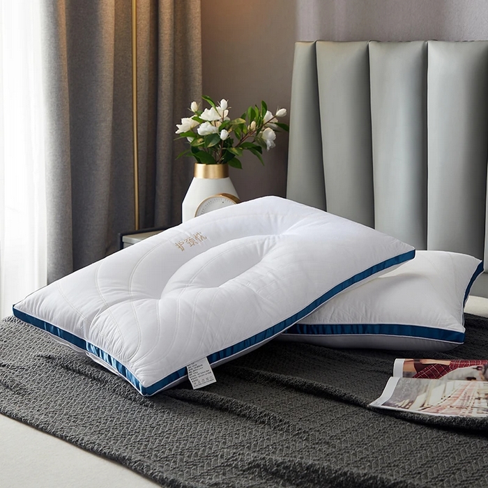 91家纺网 家纺一手货源 找家纺 佳尚枕芯 2025新款全棉纯棉保健护颈枕枕头枕芯 全棉保健护颈枕时尚蓝48x74cm/只