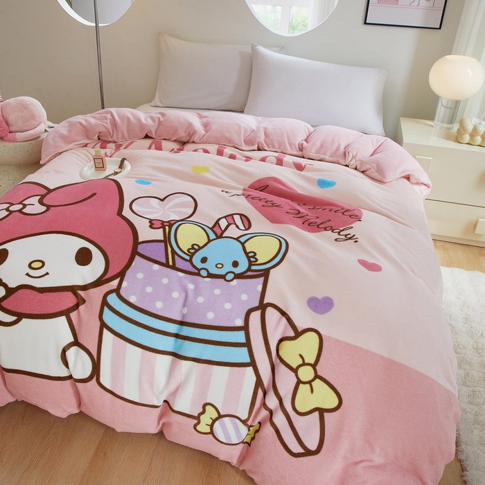 91家纺网 家纺一手货源 找家纺 蘭菲家纺 2024新款牛奶绒卡通三丽鸥单品被套 收礼物