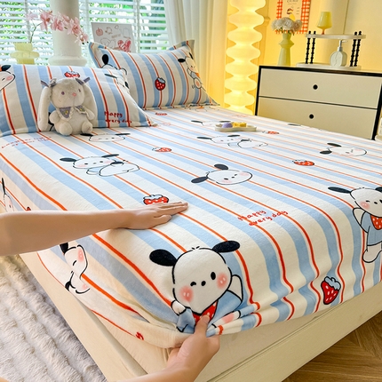 妖妖家纺 2024新款200克牛奶绒单床笠 俏皮狗狗