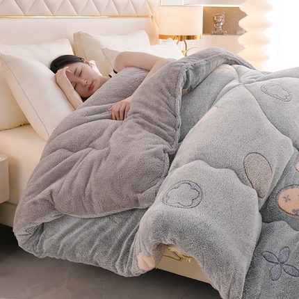 南北家居 2024新款AB版雪花绒羊羔绒冬被被子被芯 比心兔兔