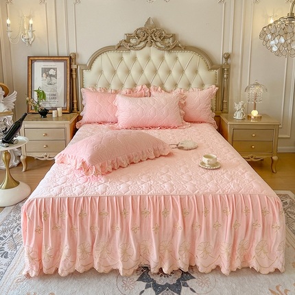 91家纺网 家纺一手货源 找家纺 网红馆（ck家纺） 2025新款高克重宝宝绒床裙三件套 少女粉