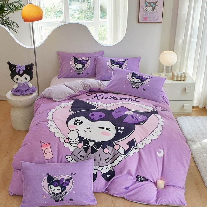 91家纺网 家纺一手货源 找家纺 蘭菲家纺 2024新款牛奶绒卡通三丽鸥四件套 巴库奶油