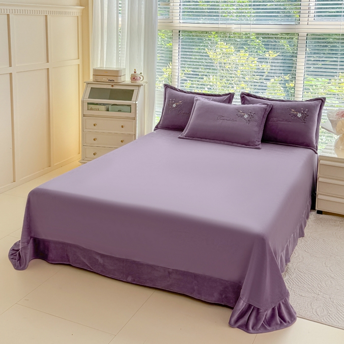 91家纺网 家纺一手货源 找家纺 金米诺 2024新款绣花牛奶绒四件套 麦穗-香芋紫